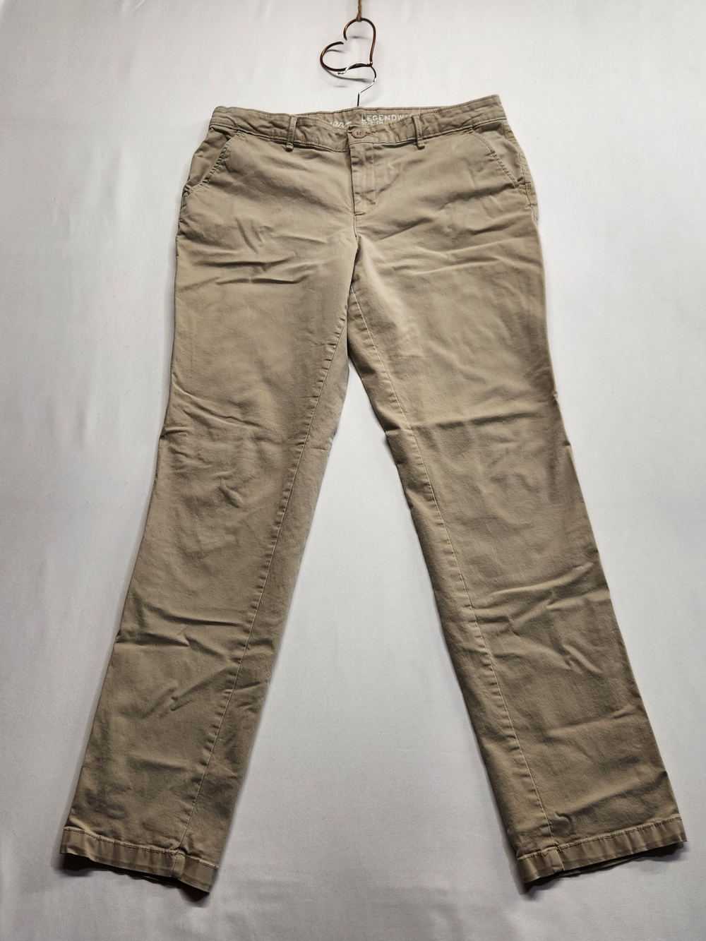⭐️Eddie Bauer Legendwash Khaki Chino Pants Womens 8 Boyfriend Slim Tan Stretch